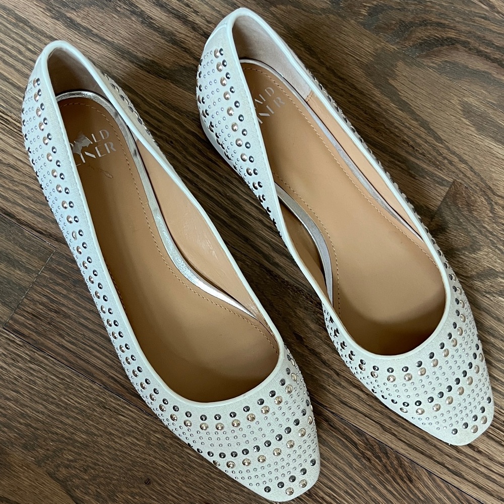 Donald J. Pliner White Studded Low Heel Flats